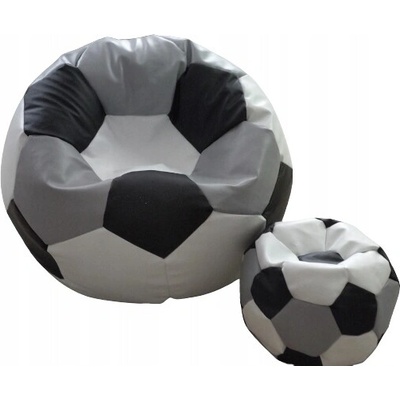 JAKS Sedací vak futbalová lopta s podnožkou bielo čierno šedý