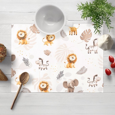 Biante Dětské bavlněné prostírání Sandra SA-757 Hnědo-oranžová safari zvířátka na bílém 30x40 cm