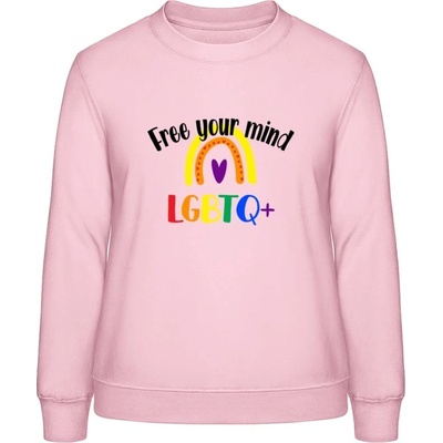 AWDis Sweat mikina Dúhový nápis Free your mind bábätkovská ružová