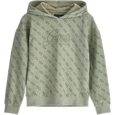GUESS Спортен суичър без цип за момиче в бледо зелено покрит с надписи Guess