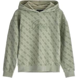 GUESS Спортен суичър без цип за момиче в бледо зелено покрит с надписи Guess