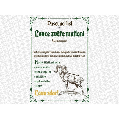 Pasovací list na lovce zvěře mufloní