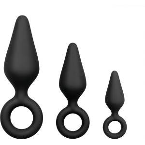 EasyToys - анален плъг с пръстен - комплект 3 броя - черен - lovesexshop