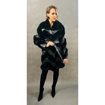 Max Original Leather Kožený kabát s kožušinou zajaca-rexa 254188 black