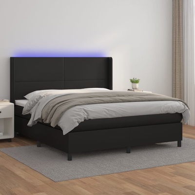 Petrashop 3139271 boxspring postel s matrací a LED černá umělá kůže