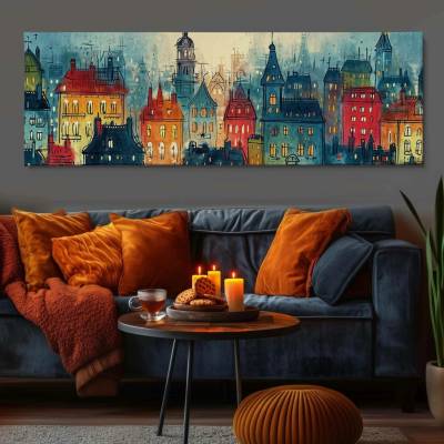 Obraz na plátně - Věže, střechy, Vinohrady FeelHappy.cz Vyberte rozměr obrazu (šířka x výška): 120 x 40 cm