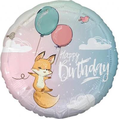 GoDan Фолиев Балон "Happy Birthday" с Лисица, 45 см (FG-OBLK)