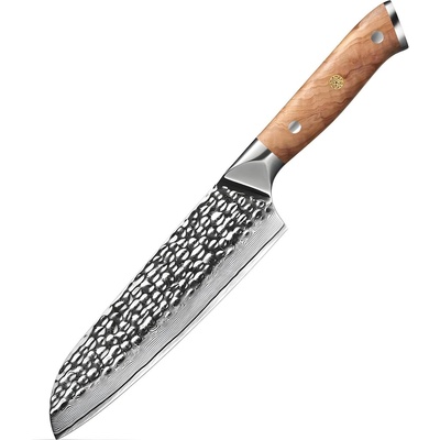HARAHU Дамаски кухненски нож ZA-37480 - Santoku / Кафяв KP37480 (ZA-37480)