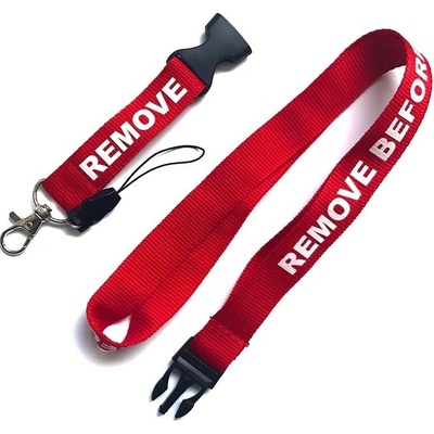 Šňůrka na krk EA lanyard REMOVE BEFORE FLIGHT červená 50cm