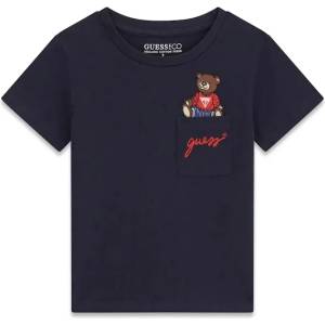 GUESS Тъмно синя тениска с джоб и мече за мини момче Guess