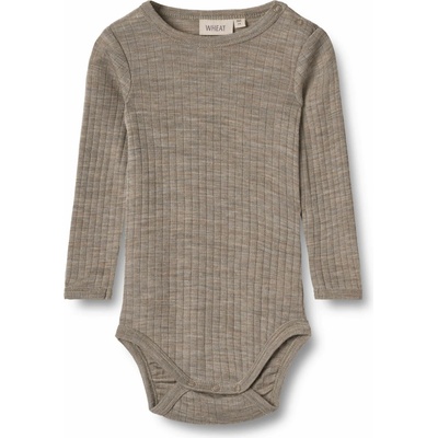 Merino body s hodvábom detské dlhý rukáv hnedej khaki melange Lucca Wheat