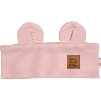 Baby Nellys čelenka Teddy s uškami pre deti Hand Made - pudrovo ružová
