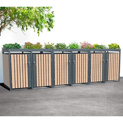 Westmann Planta oceľový box na odpadkové koše 6 x 240 l antracit 84 x 396 x 124 cm WMHHWTC-66