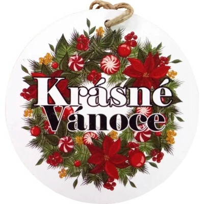 Bondecor Vánoční dřevěná dekorace koule Krásné Vánoce 15cm Jazyk: CZ