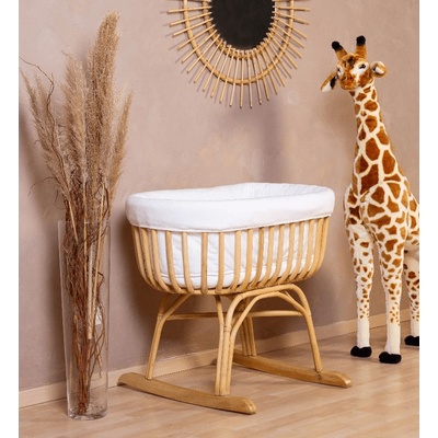 Childhome Kolíska ratanová 90x70cm + matrac + poťah Jersey Off White