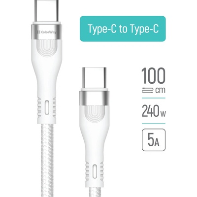 ColorWay CW-CBPDCC065-WT Type-C - Type-C (braided nylon) PD 240W 5.0А 1m bílý