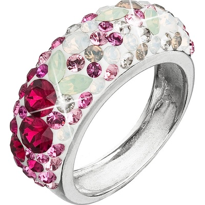 Evolution Group Stříbrný prsten s krystaly Swarovski mix barev červená 35031.3 sweet love
