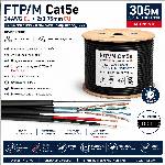  FTP Кабел Cat5e 24AWG CU + 2x0.75mm CU- Черен, медни с носещо въже - 305м (Cat5e/305/24AWG/CU/BL/2x075/CU/V)