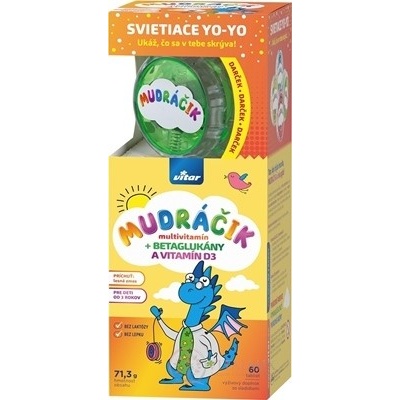 Vitar Mudráček multivitamin + Betaglukány s vitamínem D3 a rakytníkem lesní směs 60 bonbónů + svítící jojo