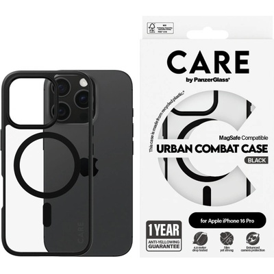 Panzer Калъф CARE - Urban Combat Black Frame MagSafe, iPhone 16 Pro, черен/прозрачен (5715685004247)
