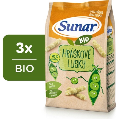 SUNAR BIO Křupky Hráškové lusky 3 x 45 g