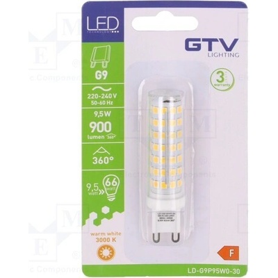 GTV Poland LD-G9P95W0-30 Žárovka LED teple bílá G9 230VAC 900lm 9,5W 360° 3000K