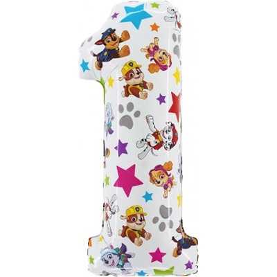 BP Baloon Party Balónek fóliový narozeninové číslo 1 bílý Paw Patrol 72 cm