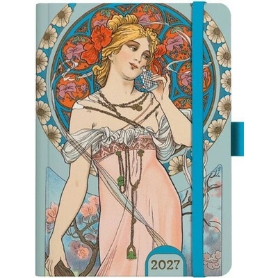 Alfons Mucha A5 Týdenní 2027 Modrý