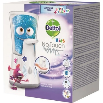 Dettol Kids Aloe Vera Dobrodruh bezdotykový dávkovač mýdla a náplň s mýdlem 250 ml