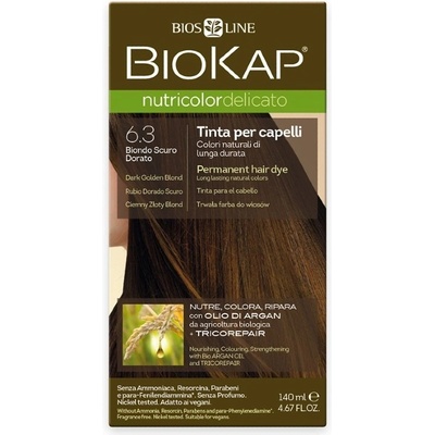 Biokap NutriColor permanentní barva na vlasy s arganovým olejem 6.3 Dark Golden Blond Tricorepair Complex 140 ml