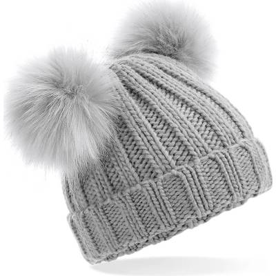 Beechfield dětská zimní čepice Pop Pom světle šedá