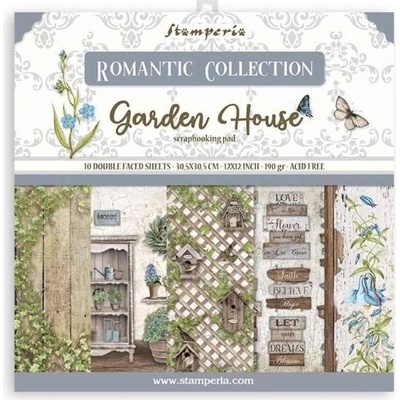 Obojstranné papiere "Romantic Garden House"na scrapbook 20,3x20,3 cm, 10+2 ks