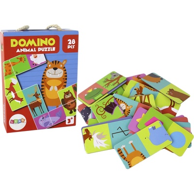 Mamido Logická hra Puzzlové obojstranné domino so zvieratami 10cm x 5cm 28 dielov