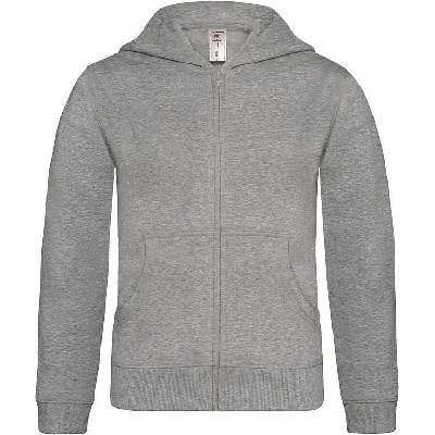 B&C Detská mikina s kapucňou Hooded Full Zip/kids Sivá melírová