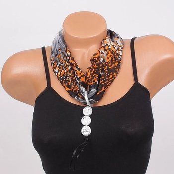 Image 1 of Модно трицветно колие-фишу в оранжево, черно и бяло