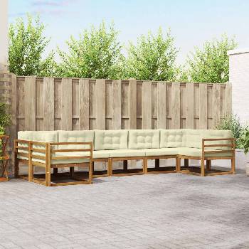 vidaXL Комплект дивани за открито 7 pcs Натурален и Крема (3368088)