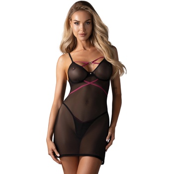 Image 1 of Obsessive Novenes Chemise & Thong Black XS/S