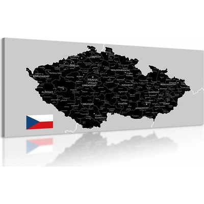 Obraz čierno-sivá mapa Česka s vlajkou