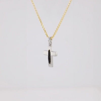 Lillian Vassago Přívěsek kříž s černými zirkony v bílém zlatě LLV36 GP011