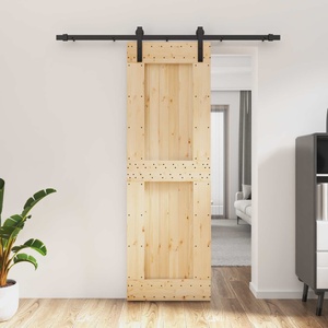 vidaXL Преплъзваща се врата Естествено и черно 70 x 210 cm (3444900)