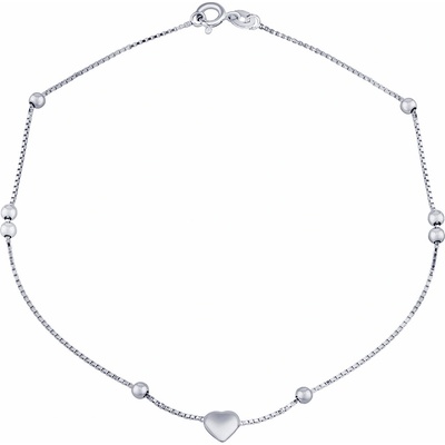 SILVEGO stříbrný zdobený řetízek na nohu bethany se srdíčkem a kuličkami ZT26502A