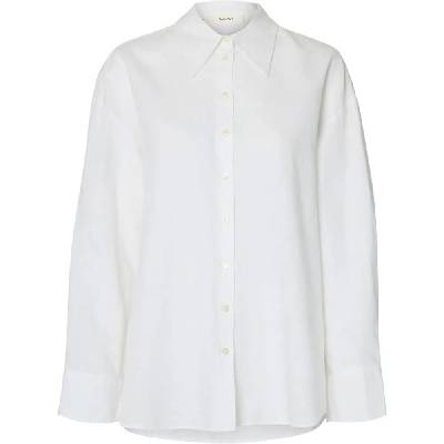Риза с дълъг ръкав Selected Cleo Oversize Linen Blend long sleeve shirt - White (Bright White)