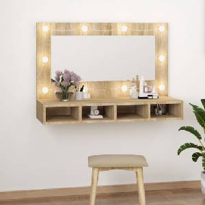 vidaXL Огледален шкаф с LED, сонома дъб, 90x31, 5x62 см (808894)