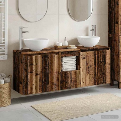 vidaXL Комплект шкафове за баня 3 бр. Старо дърво 49, 5 x 41 x 64, 5 см (3405635)