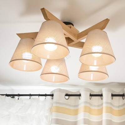 LAMKUR Плафон ANTONIO 5xE14/40W/230V дъб, монтиран на таван (LA40349)