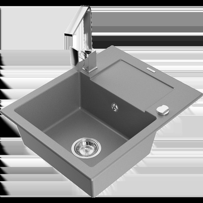 Enzo гранитна мивка с 1 отделение с отцедник и кухненски смесител Rita, сив - 6506-71-670300-00 (6506-71-670300-00)