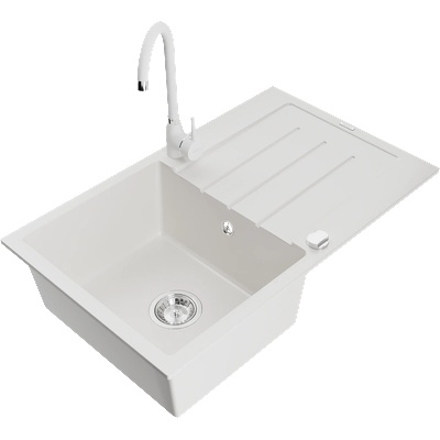 Mexen Bruno гранитна мивка с 1 отделение с оцедник и кухненски смесител Telma, бял - 6513-20-670200-20 (6513-20-670200-20)