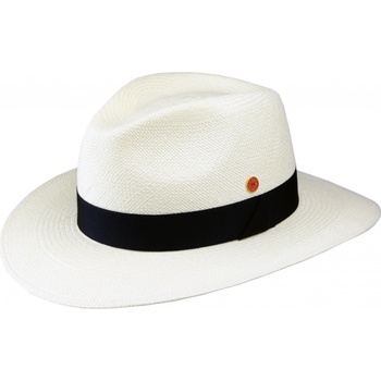 Mayser Gedeon luxusní panamský klobouk Fedora s tmavěmodrou stuhou ručně pletený UV faktor 80 Ekvádorská panama bílý