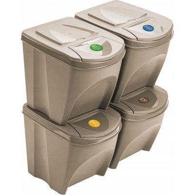 PROSPERPLAST Sada 4 odpadkových košov SORTIBOX ECO WOOD naturo 4 x 25 l