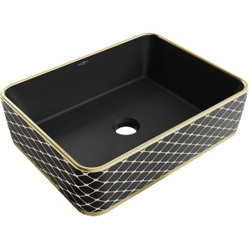 Mexen Catia мивка над плот 48 x 37 см, черна мат/златна със златен кариран шарка - 21314879 (21314879)